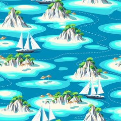 Vector seamless pattern with islands and the sea