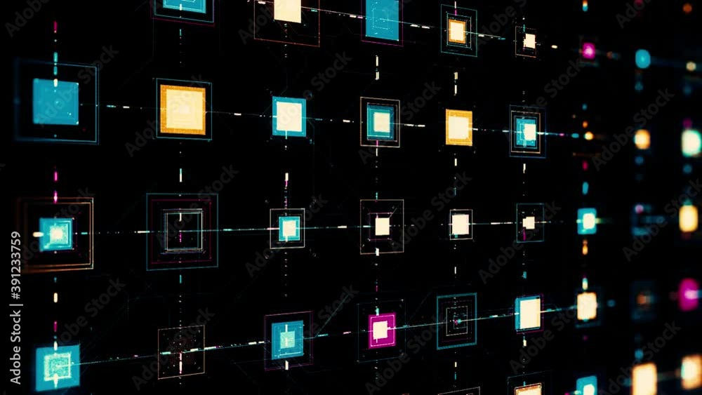 Poster The movement and processing of data inside a server or computer. Animation. Electric impulses running inside computer circuit board, data procession.