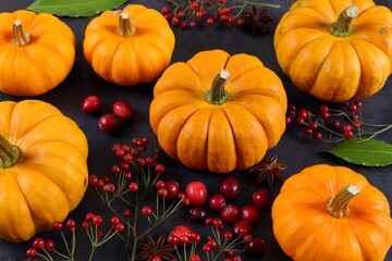Pumpkins and cranberries.