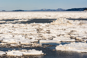 Winter ice on the Saint-Lawrence river, Quebec, Canada. 