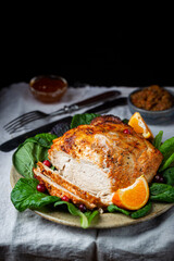 Delicious sliced turkey breast for Thanksgiving Day table