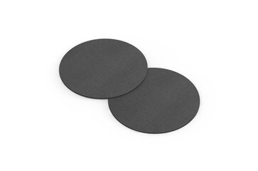 Blank black beer coaster mockup lying on white background, ready for your design presentation, 3d illustration © devrawat21