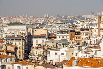 View of Istanbul from the height of the Galata Tower. The architecture of the historic old part of Istanbul.