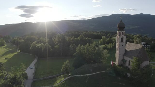 Aerial view of path leading to the Church , Alpe de Suisi Italy