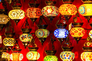 Turkish lamps. Turkish traditional souvenir lamps for market interiors