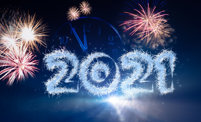 New Year's Eve background with year 2021 number and dial on blue background