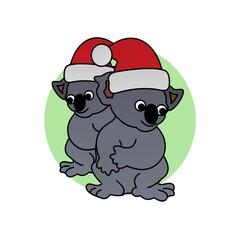 Illustration of Koala Smiling While Wearing Santa Hat Cartoon, Cute Funny Character, Flat Design