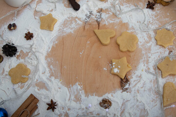 Christmas cookies, homemade cakes in a New Year's atmosphere. Background.