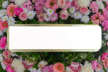 Greeting card on the flower bouquet background