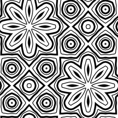 Doodle background. Seamless pattern with floral doodle elements. Black and white decorative elements.