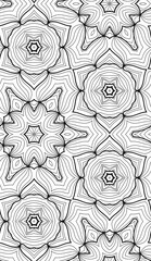 Doodle background. Seamless pattern with floral doodle elements. Black and white decorative elements.