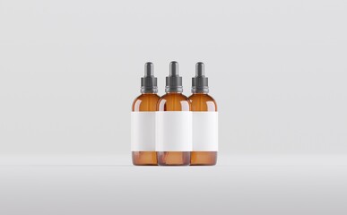 Amber Dropper Bottles Mockup 3D Illustration