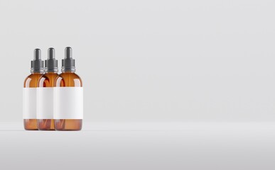 Amber Dropper Bottles Mockup 3D Illustration