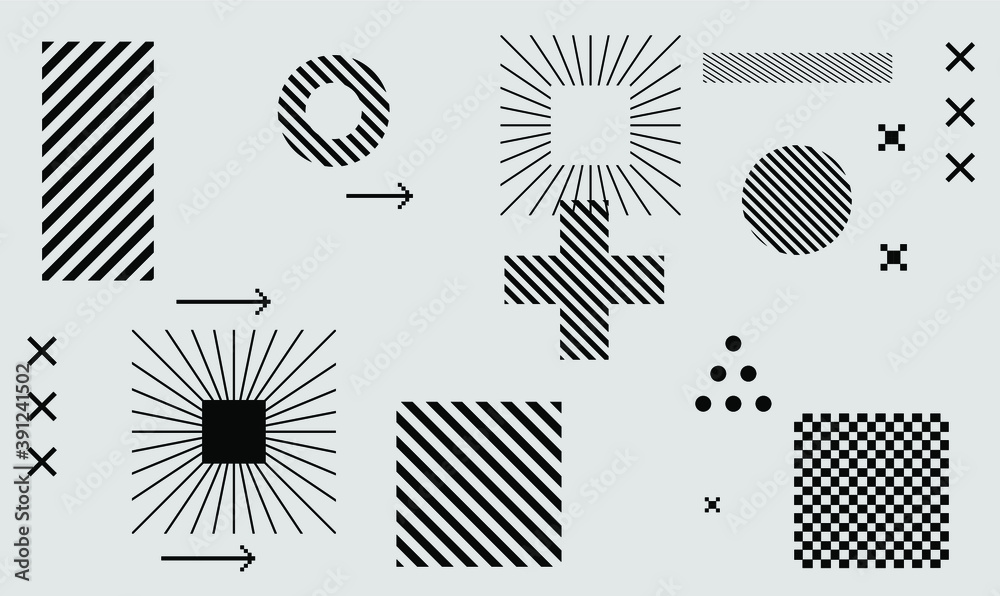 Poster bauhaus inspired graphic design collection with vector abstract elements, lines and bold geometric s