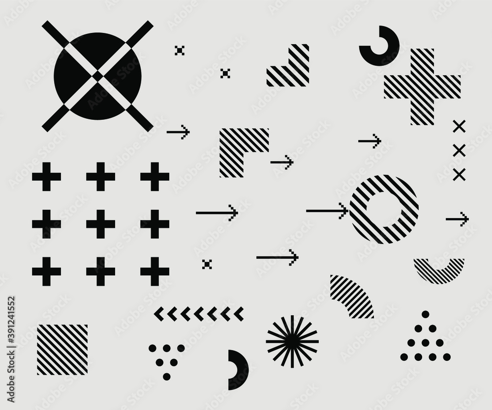Poster bauhaus inspired graphic design collection with vector abstract elements, lines and bold geometric s