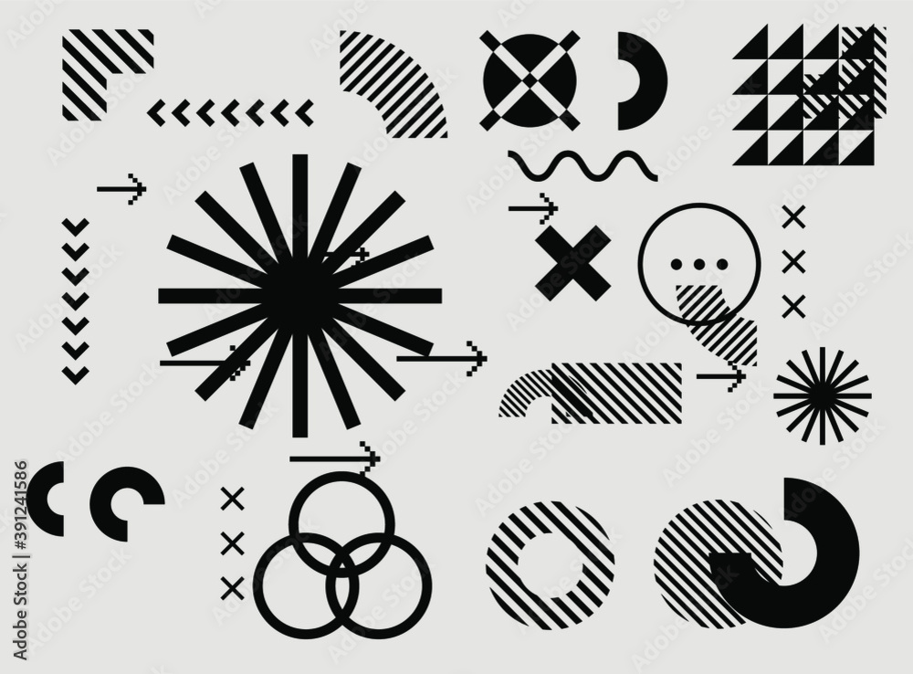 Aufkleber bauhaus inspired graphic design collection with vector abstract elements, lines and bold geometric s