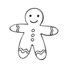 Hand-drawn merry Christmas gingerbread man. Vector illustration isolated on white background.