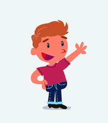  cartoon character of little boy on jeans explaining something while pointing
