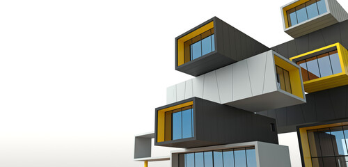 Conceptual terraced skyscraper building from block containers.