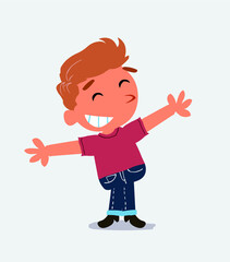 cartoon character of little boy on jeans opening arms very happy