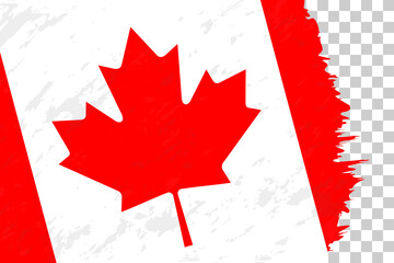 Horizontal Abstract Grunge Brushed Flag of Canada on Transparent Grid.