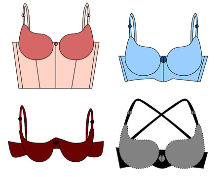 The sketch of beautiful lingerie in color. Different types of the bra are shown. 