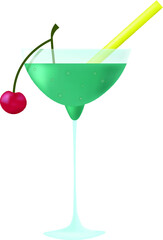 Cocktail with cherry vector illustration, isolated on white.