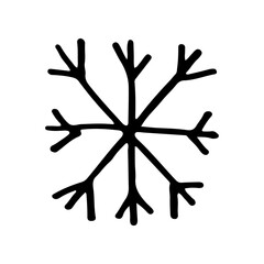 Snowflake simple doodle illusatration. Hand drawn snow element isolated on white background. Winter season, Christmas celebration