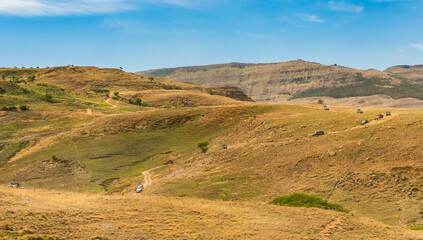 Jeep 4x4 Vehicles on a Dirt Road in the Drakensberg