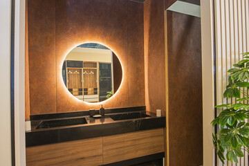 Interior design of luxury bathroom sink and mirror
