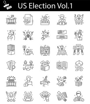 US Politics vector Icons set,  Elements to promote voter participation in future United States elections symbol on white background,  2020 USA presidential elections illlustration