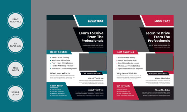 Driving School Flyer Templates style also modern and elegant with car drive 