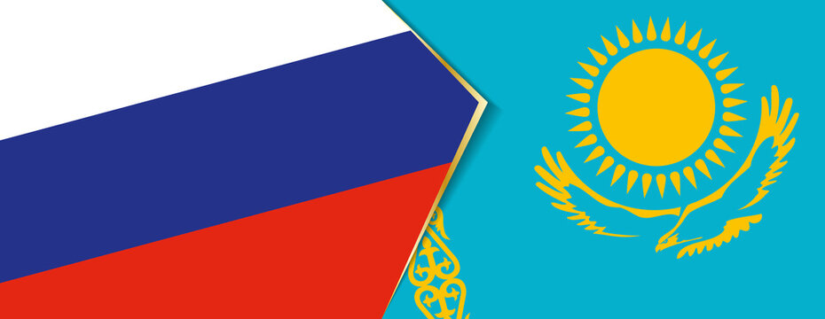 Russia and Kazakhstan flags, two vector flags.