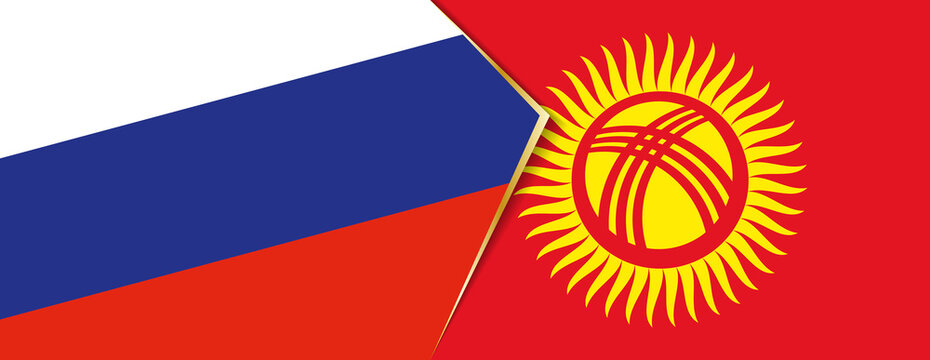 Russia and Kyrgyzstan flags, two vector flags.