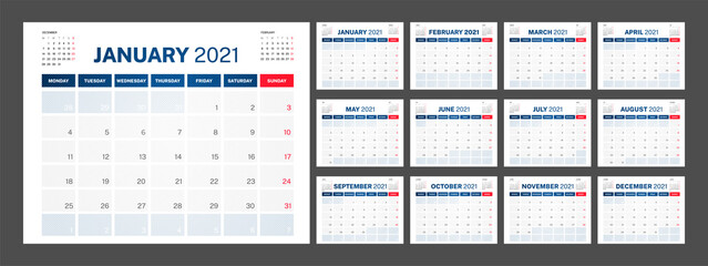 2021 Corporate Calendar Vector Design 