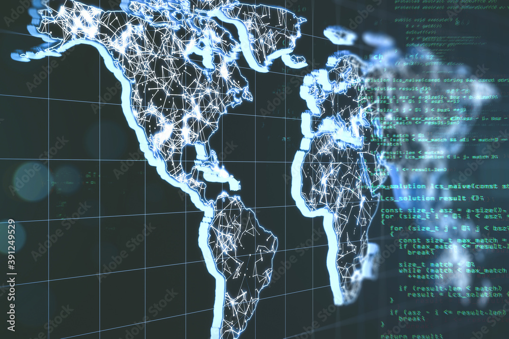 Aufkleber World map hologram with creative programming interface.