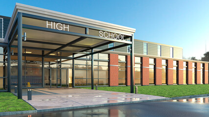 High school entrance facade. 3d illustration