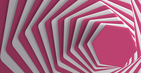 Abstraction from pink and white hexagonal boards. 3d rendering. Illustration for advertising.
