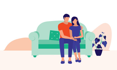 Couple Making Up After Quarrel. Marital Relationship And Social Issues Concept. Vector Flat Cartoon Illustration.