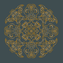 Gold floral pattern on the grey background