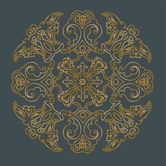 Gold floral pattern on the grey background