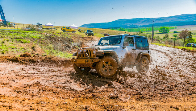 Harrismith, South Africa - October 02 2015: 4x4 Mud Driver Training at Camp Jeep in the Drakensberg
