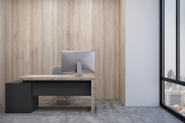 Minimalistic office interior with computer
