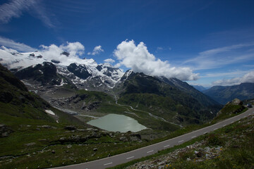 panorama at the summit of the alpine pass Susten