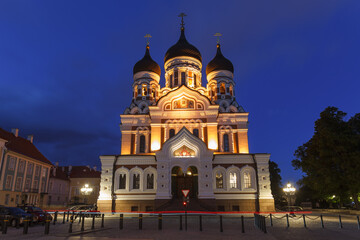 Fototapeta na wymiar Night view of of Alexander Nevsky Cathedral, Tallinn, Estonia