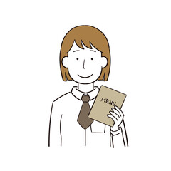 メニューを持つ女性店員のイラスト