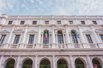 BERGAMO, ITALY - SEPTEMBER 8, 2019: Piazza Vecchia in old town, Bergamo, Italy - central point of Citta Alta