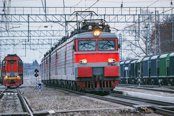 Fototapeta na wymiar Freight locomotives moves on the station