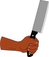 man's hand holding chef's cleaver vector on white background isolated