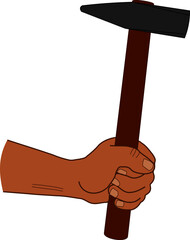 man's hand holding a hammer vector on white background isolated